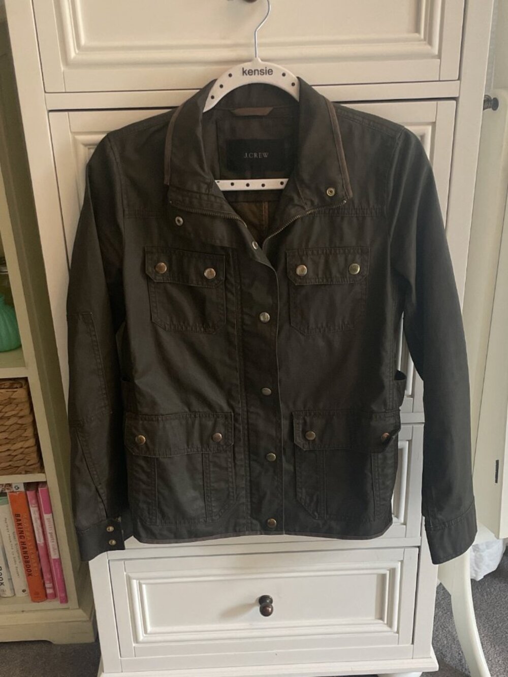 J. Crew Wmn's XS Olive Field Utility Jacket Military Cotton Lining Snap Zip Coat